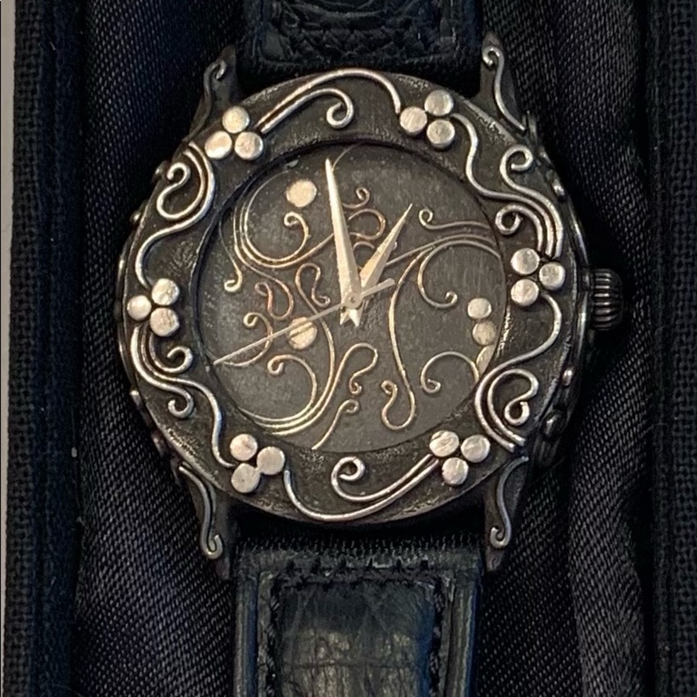 John Hardy Sterling Silver and Black Leather Watch